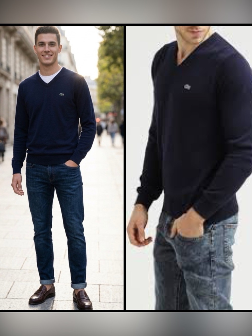 Lacoste Men's Dark Blue V-Neck Jersey Knit Cotton Preppy Academia Sweater 3XL